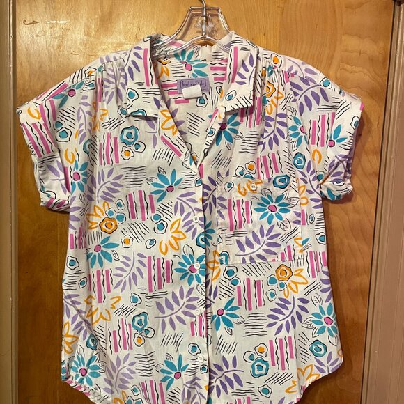 Vintage Harbour Isle Graphic Floral Summer Shirt Size 8 - Picture 6 of 7